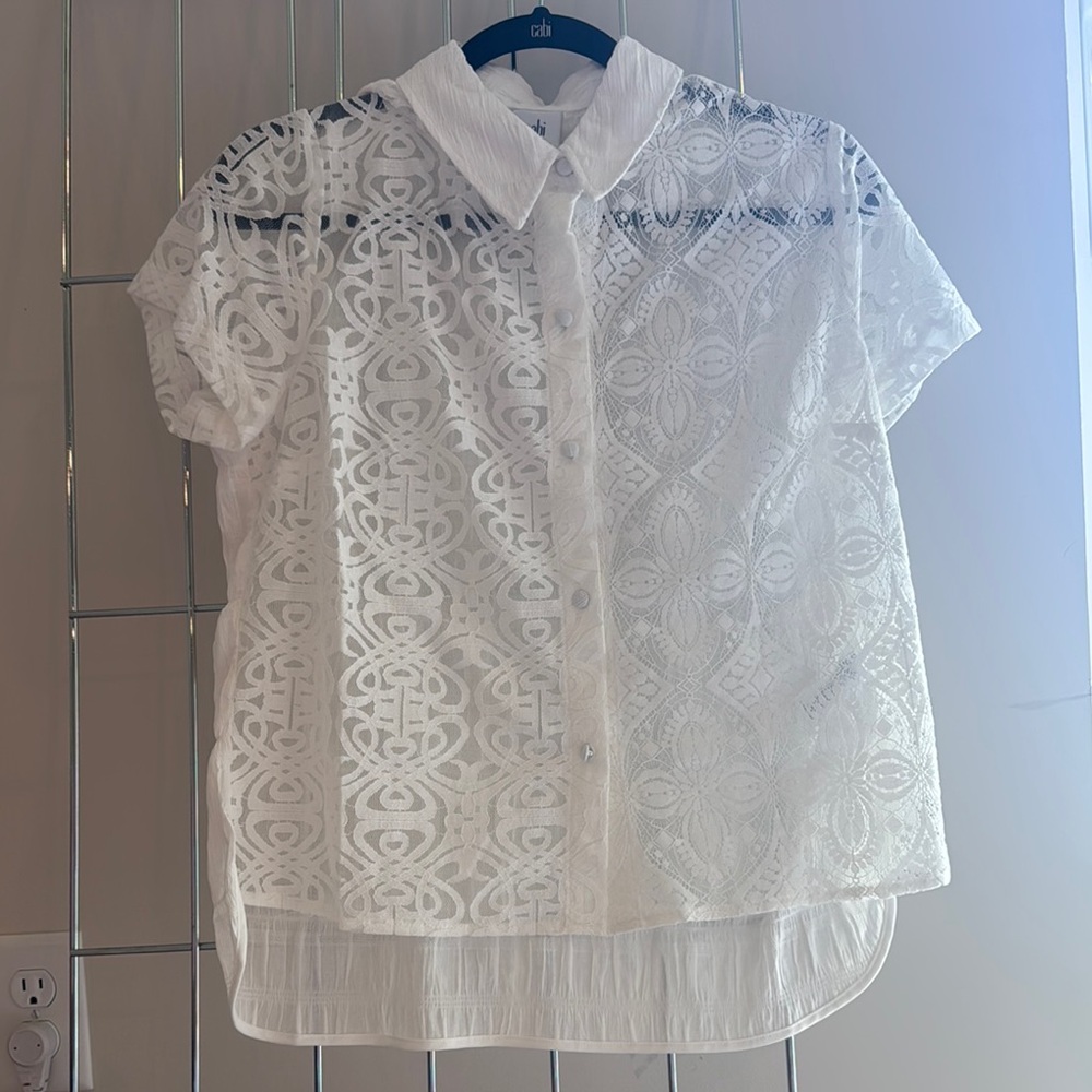 CAbi White Short Sleeve Button Down Blouse